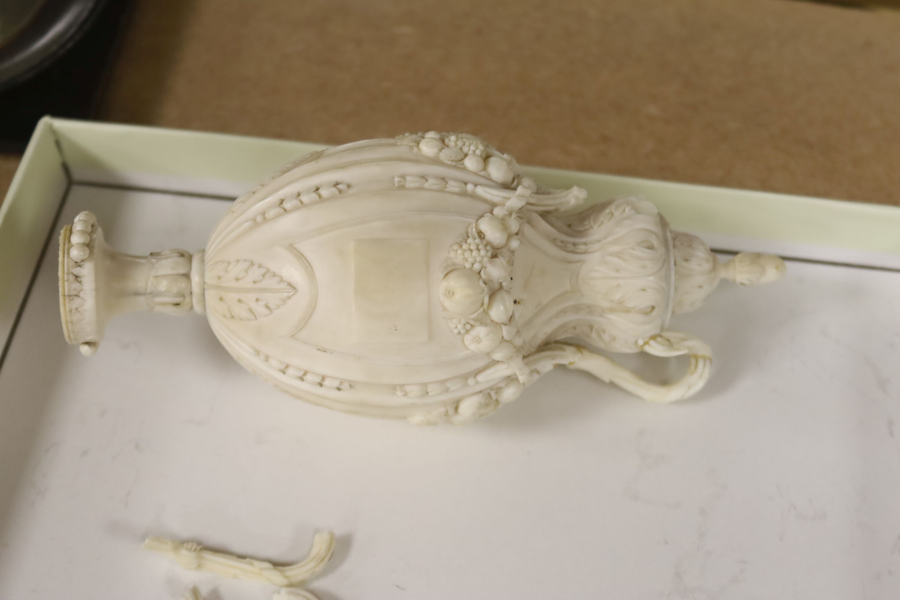 A 19th century Dieppe ivory model of an urn, height 17cm